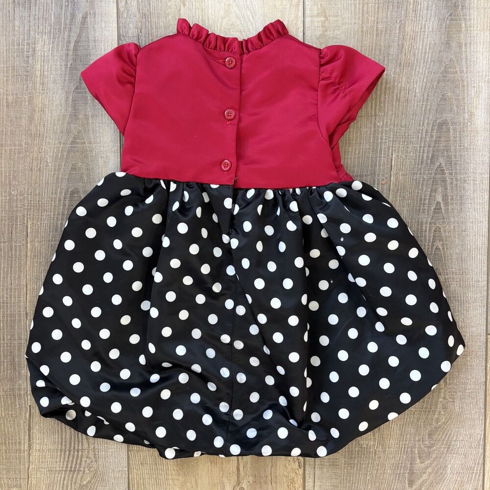 Bench Park Kids Girl Toddler Dress Size 2T Red Black Wedding Event Church Minnie - Picture 3 of 9